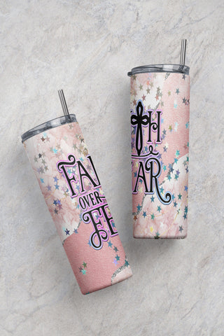 20 Oz Skinny Tumbler PNG Sublimation Template | Faith Over Fear | Christian Religious Designs | Straight Sided | Instant Download Sublimation CaldwellArt 
