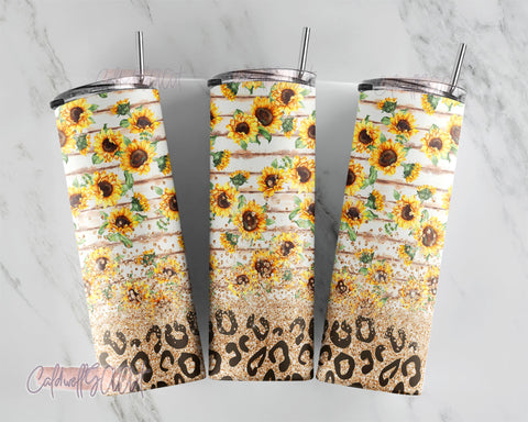 20 Oz Skinny Tumbler PNG Sublimation Template, Sunflower Hearts Glitter, Straight Sided, Floral PNG,Tumbler Wrap Sublimation CaldwellArt 
