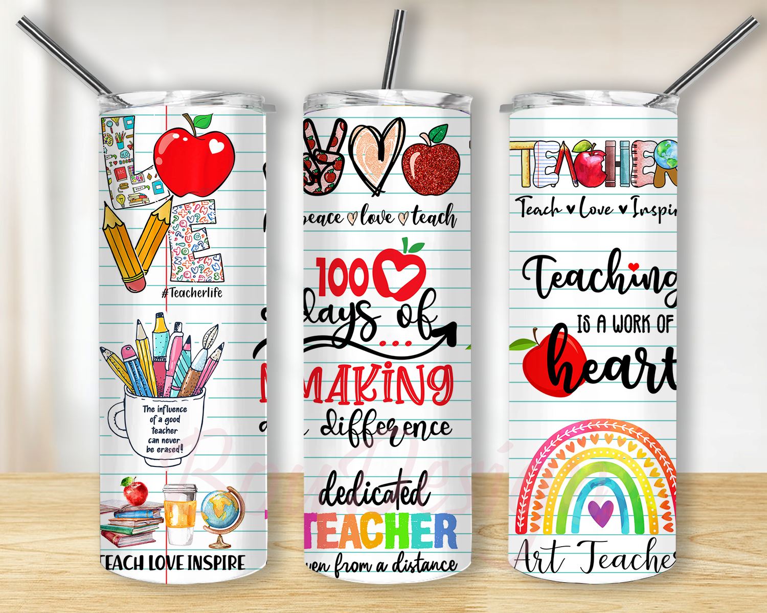 Teacher tumbler, teacher gift, teacher skinny tumbler, teacher 20oz  tumbler, teacher life tumbler, rainbow print teacher tumbler