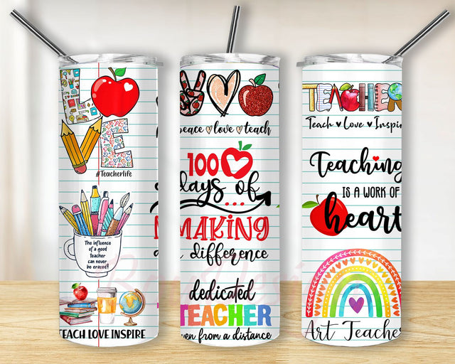 20 oz Skinny Tumbler Rainbow Glitter Teacher Tumbler, Teach Love Inspire Sublimation Design, Crayon Tumbler PNG Instant Download Sublimation BouDesign 