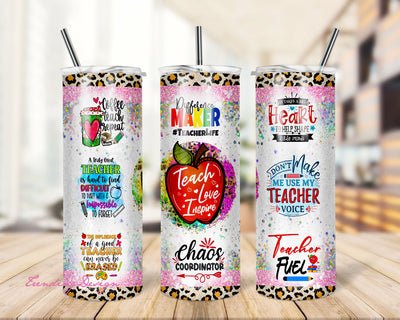 20 oz Skinny Tumbler Rainbow Glitter Teacher Tumbler, Teach Love Inspire Sublimation Design Sublimation TrendingDesign 