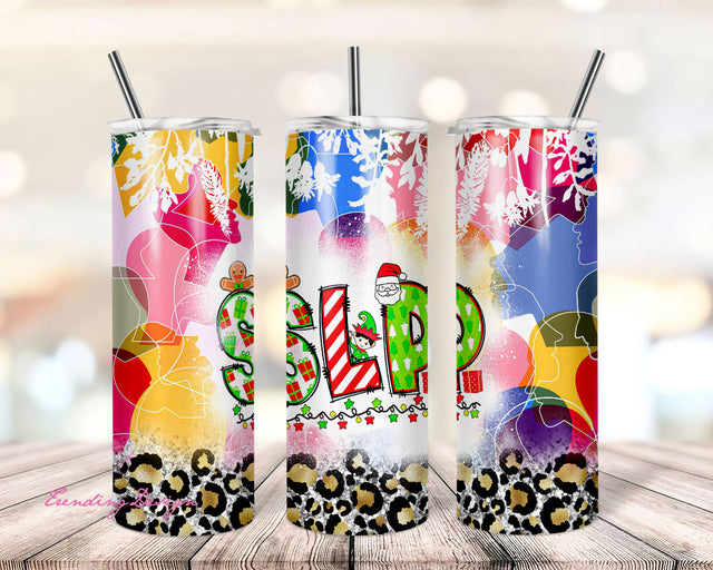 20 oz Skinny Tumbler Rainbow Leopard Glitter Speech SLP Tumbler Pencil Monogram Teacher Life Sublimation Design PNG Sublimation TrendingDesign 