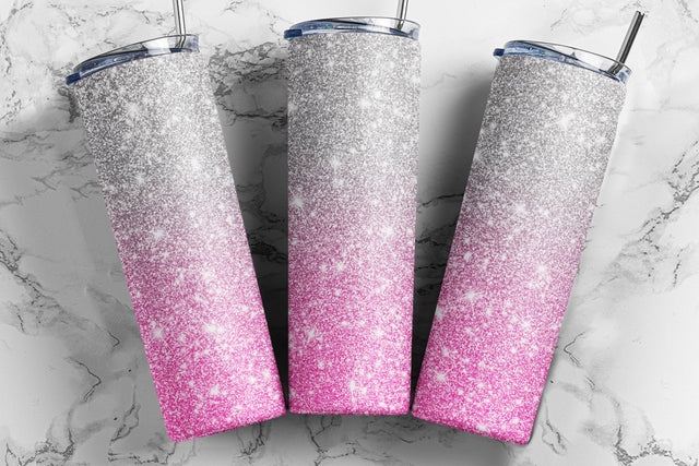 Sublimation Skinny Straight Tumbler Glitter (Gold, Silver, Pink, Blue) with Metal Straw and Slide Lid 20 oz 4 Pack 20oz / Pink / Stainless Steel