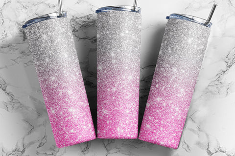 20 oz Skinny Tumbler Silver Pink Glitter Sublimation Design - Full Tumbler Wrap - PNG Digital Download Sublimation TumblersByPhill 