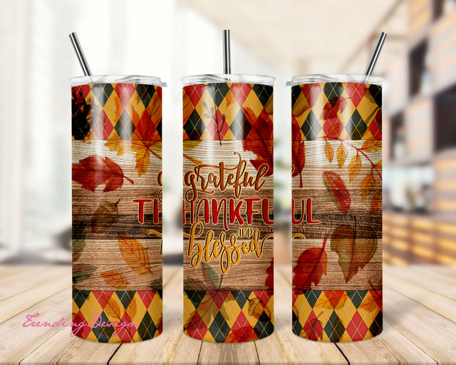 20 oz Skinny Tumbler So Thankful, so Blessed Wrap, Thanksgiving Tumbler Wrap, Fall Season Sublimation Straight & Tapered Tumbler PNG Sublimation TrendingDesign 