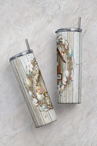 20 oz Skinny Tumbler Spring Bird House Wreath Sublimation Design Digital Download PNG Instant DIGITAL ONLY rts tumblers Tamara Sublimation CaldwellArt 