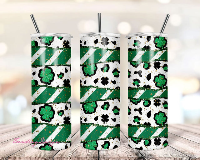 20 oz Skinny Tumbler, St. Patrick's Day Glitz and Glam Tears, White and Green, PNG Sublimation Design, Instant Download, Mockup Included Sublimation TrendingDesign 