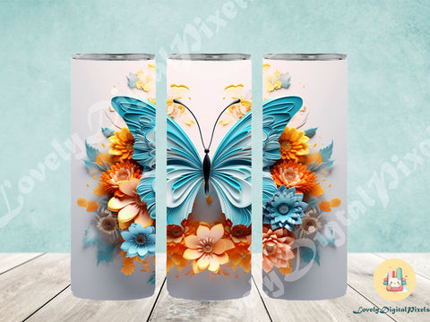20 oz Skinny Tumbler Sublimation, 3D butterfly - PNG Sublimation LovelyDigitalPixels 