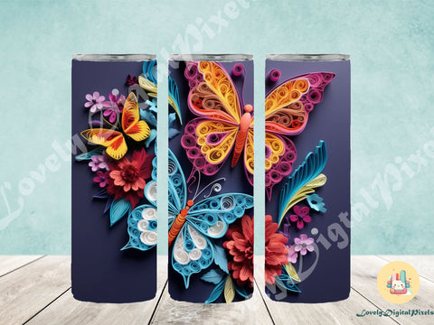 20 oz Skinny Tumbler Sublimation, 3D butterfly - PNG Sublimation LovelyDigitalPixels 