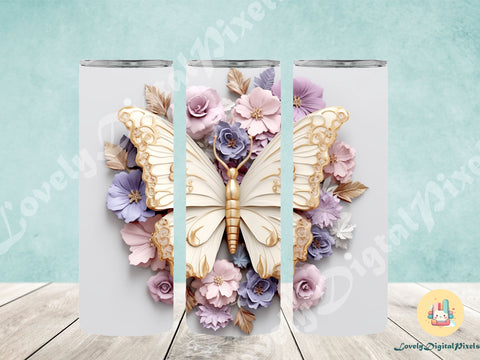 20 oz Skinny Tumbler Sublimation, 3D butterfly - PNG Sublimation LovelyDigitalPixels 