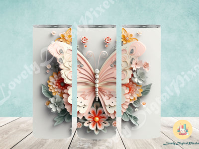 20 oz Skinny Tumbler Sublimation, 3D butterfly - PNG Sublimation LovelyDigitalPixels 