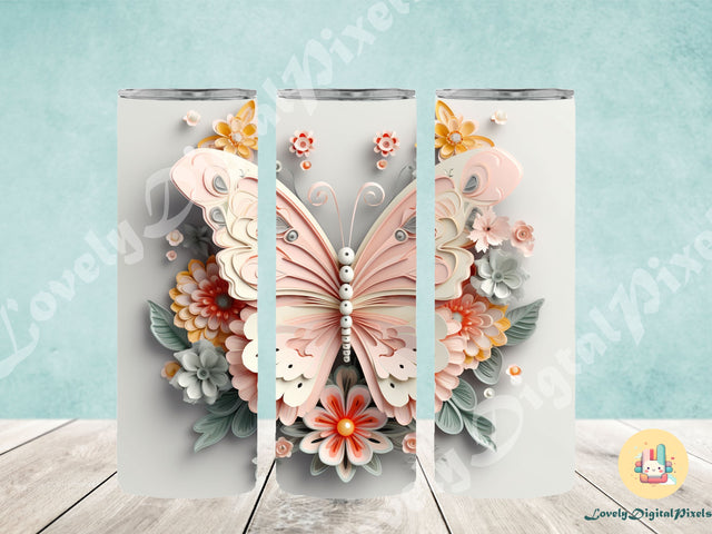 20 oz Skinny Tumbler Sublimation, 3D butterfly - PNG Sublimation LovelyDigitalPixels 