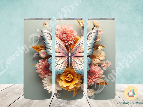 20 oz Skinny Tumbler Sublimation, 3D butterfly - PNG Sublimation LovelyDigitalPixels 