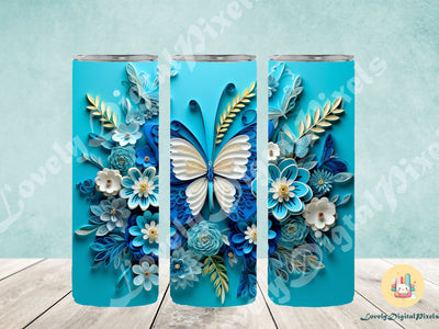 20 oz Skinny Tumbler Sublimation, 3D butterfly - PNG Sublimation LovelyDigitalPixels 