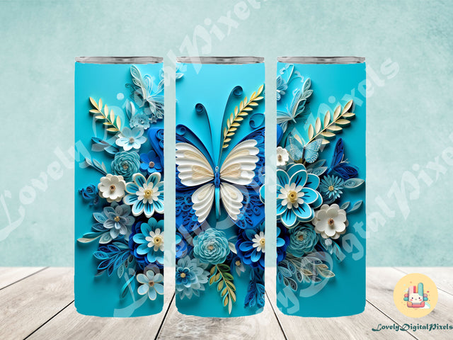 20 oz Skinny Tumbler Sublimation, 3D butterfly - PNG Sublimation LovelyDigitalPixels 