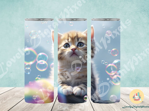 20 oz Skinny Tumbler Sublimation, 3D cat- PNG Sublimation LovelyDigitalPixels 