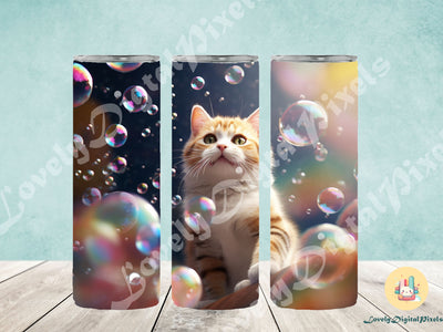 20 oz Skinny Tumbler Sublimation, 3D cat- PNG Sublimation LovelyDigitalPixels 