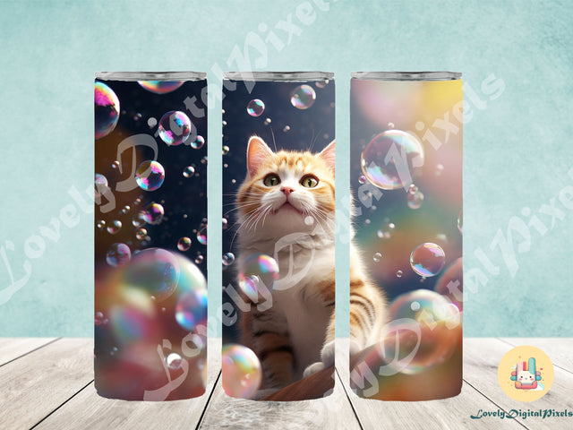 20 oz Skinny Tumbler Sublimation, 3D cat- PNG Sublimation LovelyDigitalPixels 
