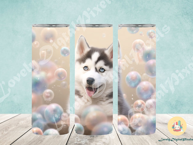 20 oz Skinny Tumbler Sublimation, 3D dog in bubbles - PNG Sublimation LovelyDigitalPixels 