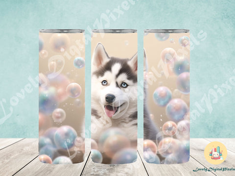 20 oz Skinny Tumbler Sublimation, 3D dog in bubbles - PNG Sublimation LovelyDigitalPixels 