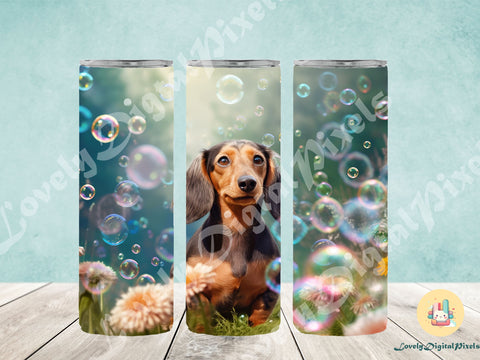 20 oz Skinny Tumbler Sublimation, 3D dog in bubbles - PNG Sublimation LovelyDigitalPixels 