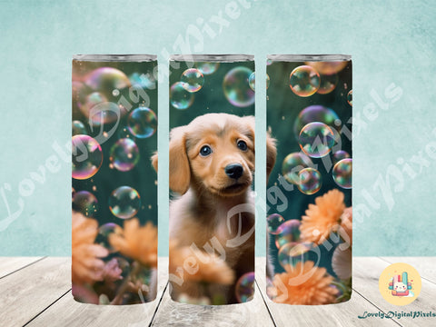 20 oz Skinny Tumbler Sublimation, 3D dog in bubbles - PNG Sublimation LovelyDigitalPixels 