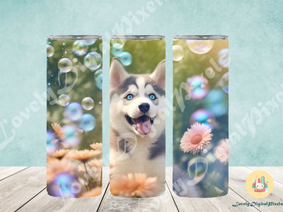 20 oz Skinny Tumbler Sublimation, 3D dog in bubbles - PNG Sublimation LovelyDigitalPixels 