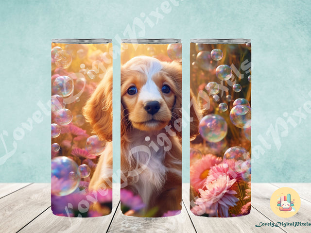 20 oz Skinny Tumbler Sublimation, 3D dog in bubbles - PNG Sublimation LovelyDigitalPixels 
