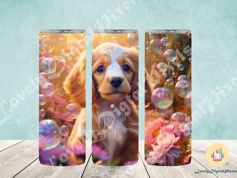 20 oz Skinny Tumbler Sublimation, 3D dog in bubbles - PNG Sublimation LovelyDigitalPixels 