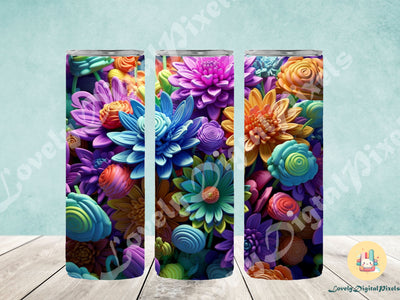 20 oz Skinny Tumbler Sublimation, 3D flowers- PNG Sublimation LovelyDigitalPixels 