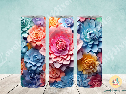 20 oz Skinny Tumbler Sublimation, 3D flowers- PNG Sublimation LovelyDigitalPixels 