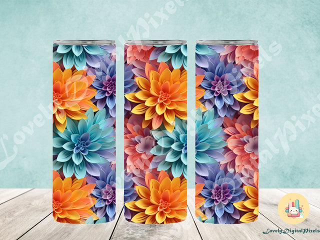 20 oz Skinny Tumbler Sublimation, 3D flowers- PNG Sublimation LovelyDigitalPixels 