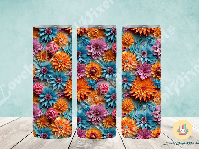 20 oz Skinny Tumbler Sublimation, 3D flowers- PNG Sublimation LovelyDigitalPixels 