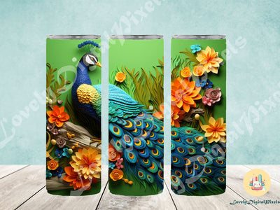 20 oz Skinny Tumbler Sublimation, 3D peacock- PNG Sublimation LovelyDigitalPixels 