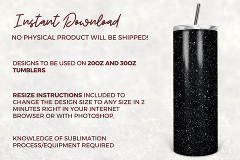 20 oz Skinny Tumbler Sublimation Design Glitter Black Full Wrap, Black Glitter Tumbler Design Straight & Tapered PNG Sublimation TumblersByPhill 