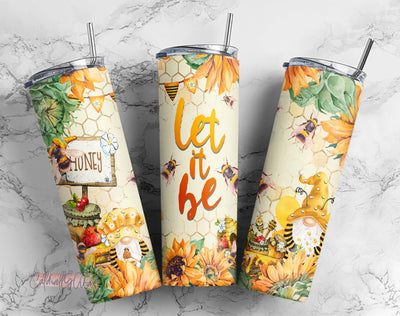 20 oz Skinny Tumbler Sublimation Design Gnome, Let it be, Sunflowers Template tumbler PNG Sublimation CaldwellArt 
