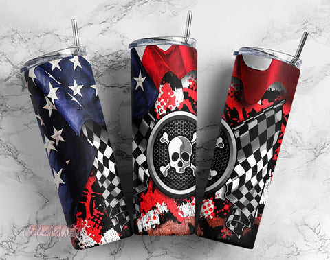 20 oz Skinny Tumbler Sublimation Design Racing Checkered Flag Patriotic flag Racing Tumbler Digital Download PNG Sublimation CaldwellArt 