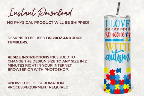 20 oz Skinny Tumbler Sublimation Design Template Autism Tumbler Design Straight & Tapered Digital Download PNG Sublimation TumblersByPhill 