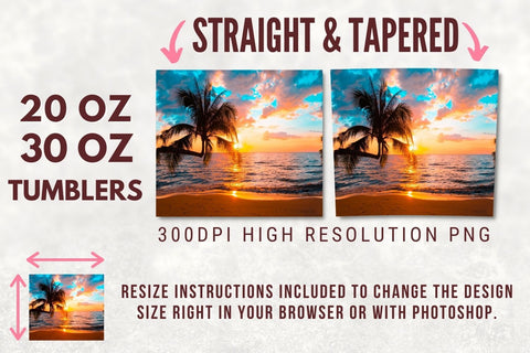 20 oz Skinny Tumbler Sublimation Design Template Beach Sunset Tumbler Design Straight & Tapered Digital Download PNG Sublimation TumblersByPhill 