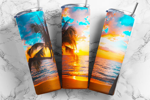 20 oz Skinny Tumbler Sublimation Design Template Beach Sunset Tumbler Design Straight & Tapered Digital Download PNG Sublimation TumblersByPhill 