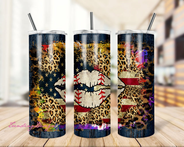20 oz Skinny Tumbler Sublimation Design Template Brush Stroke Sports Baseball Flag Design Sublimation TrendingDesign 