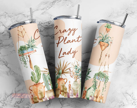 20 oz Skinny Tumbler Sublimation Design Template Crazy Plant Lady Hanging Plants Digital Download PNG Instant DIGITAL ONLY Sublimation CaldwellArt 