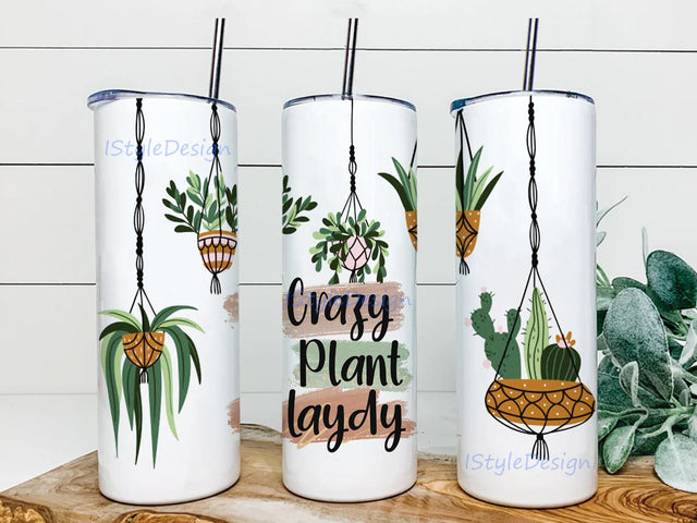 20 oz Skinny Tumbler Sublimation Design Template Crazy Plant Lady Hanging Plants Digital Download PNG Sublimation iStyleDesign 