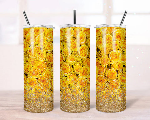 20 oz Skinny Tumbler Sublimation Design Template Download PNG DIGITAL Yellow Rose gold glitter Frame download Sublimation CaldwellArt 