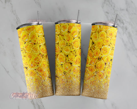 20 oz Skinny Tumbler Sublimation Design Template Download PNG DIGITAL Yellow Rose gold glitter Frame download Sublimation CaldwellArt 