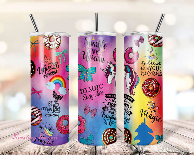 20 oz Skinny Tumbler Sublimation Design Template Download PNG, Glitter girl download 20oz wrap unicorn mermaid rainbow Sublimation TrendingDesign 