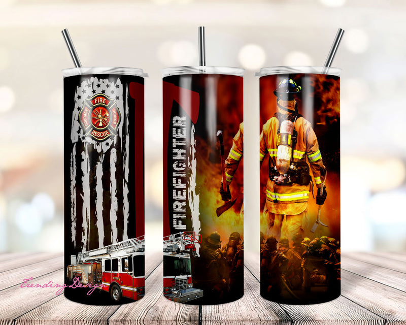 20 oz Skinny Tumbler Sublimation Design Template Firefighter Fire Dept Personalize Digital Download PNG Sublimation TrendingDesign 