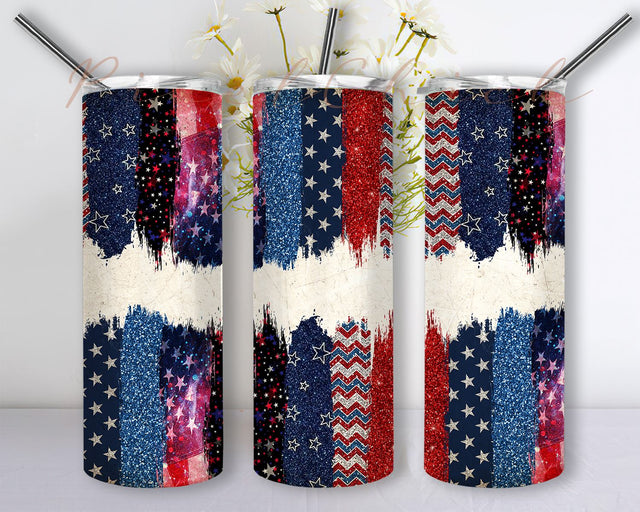 20 oz Skinny Tumbler Sublimation Design Template Glitter Brush Stroke Patriotic Design Digital Download PNG Sublimation PixelChick 