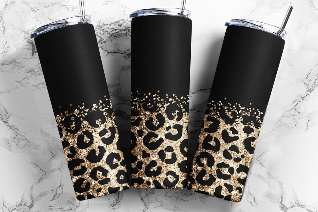 20 oz Skinny Tumbler Sublimation Design Template Glitter Gold Leopard ...