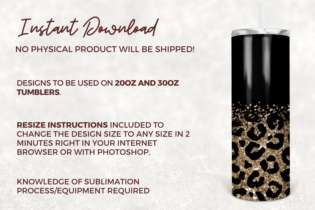 20 oz Skinny Tumbler Sublimation Design Template Glitter Gold Leopard ...